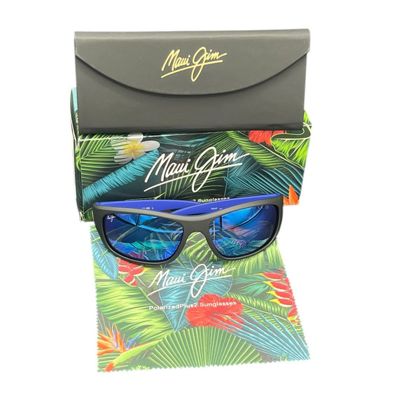 Maui Jim Maukele Polarized Wrap Sunglasses Blue Lenses MJ0682S-003 - Picture 2 of 10